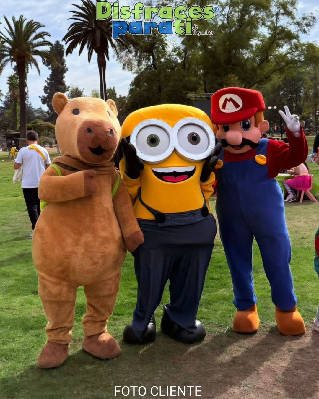 Nuestros queridos minnion, Mario Bross y capibara Alegrando cada evento 😍🎉💙💚 #eventoscorporativos #corpóreos #alegría #chile #paratí