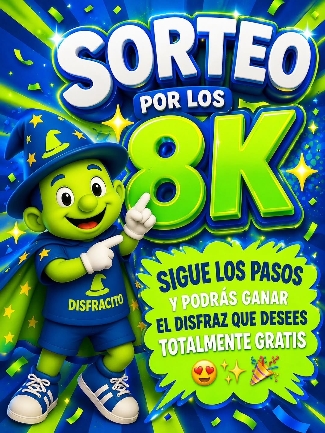 🎉 SORTEO 8K – ¡GRACIAS POR SER PARTE! 😍✨🎭💚💙 ¡Celebramos los +8.000 seguidores con un premio increíble! Podrías ganar un DISFRAZ COMPLETAMENTE GRATIS 🎁 🔥 Tú eliges el que quieras desde: 👉 ventas.disfracesparati.cl 👉 Participar es MUY fácil: ❤️ Dale me gusta a esta publicación 👥 Síguenos en nuestras redes 💬 Etiqueta a 3 amigos (¡mientras más comentarios, más oportunidades!) 📲 Comparte este post en tu historia y ETIQUÉTANOS ✨ ¡Y listo! Ya estás participando ✨ 📅 Sorteo: Sábado 2 De Mayo 🌎 Válido para TODO CHILE 🇨🇱 🎁 El ganador recibirá un código de descuento por el 100% del valor del disfraz 🎭 Búscanos como Disfraces ParaTi 🍀 ¡MUCHA SUERTE! ✨💚💙