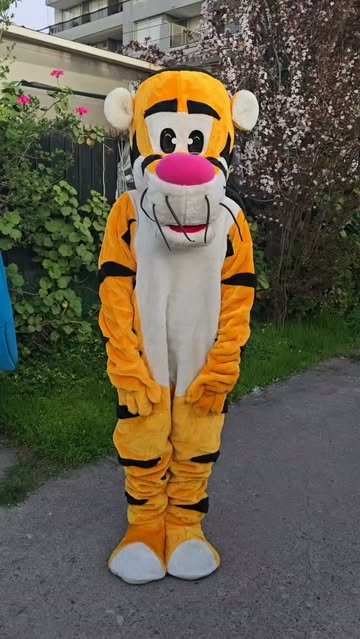 Disfracito invito a su amigo Tiger a bailar el paso del canguro 🦘 #disfracesparati #corporeos #paratí #embajador #corporeoschile