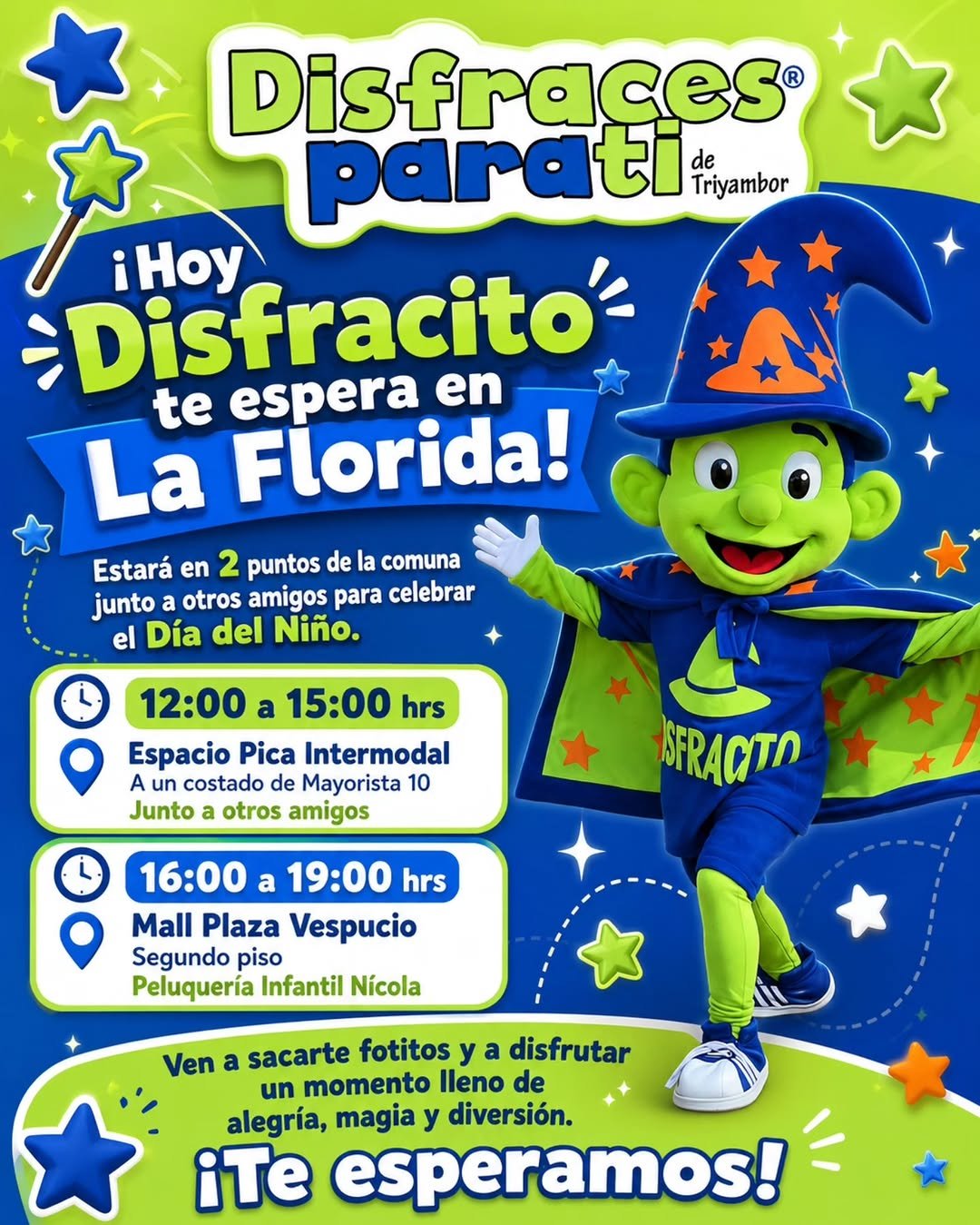 Disfracito junto a otros amigos se encontrarán en dos puntos de la Florida ven a sacarte fotitos y a pasar un momento inolvidable te esperamos.